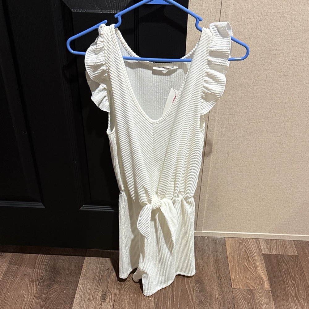 Caution To The Wind Ivory Textured Knit romper
